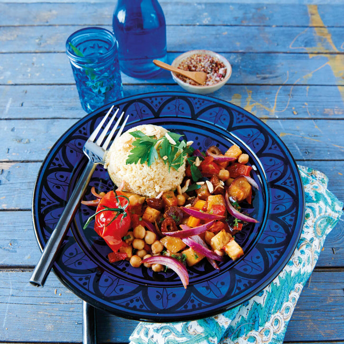 Afrikanische Tajine mit Kichererbsen und Datteln