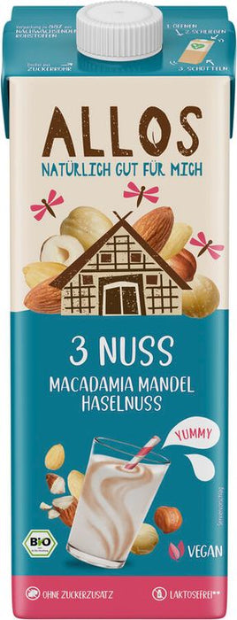 Allos - 3 Nuss Macadamia Mandel Haselnuss Drink bio, 1l