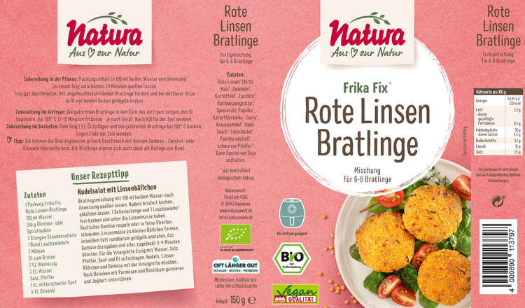 Natura - Frika Fix Rote Linsen-Bratlinge bio, 150g