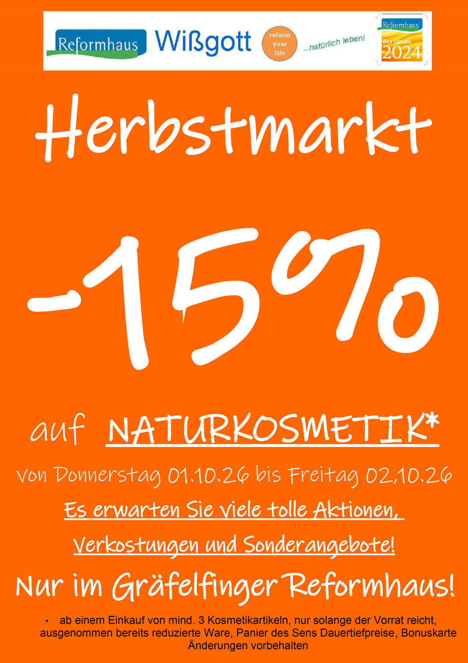 Herbstmarkt im Reformhaus Wißgott mit 15 Prozent auf Naturkosmetik