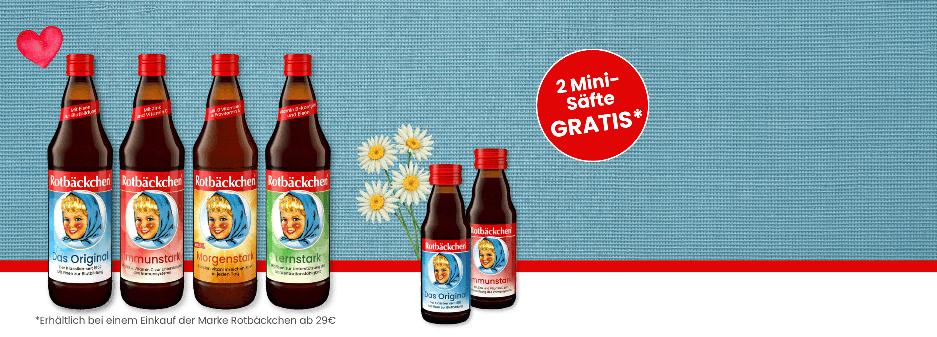 Rotbäckchen im Wert ab 29 Euro kaufen und zwei Mini-Säfte gratis erhalten